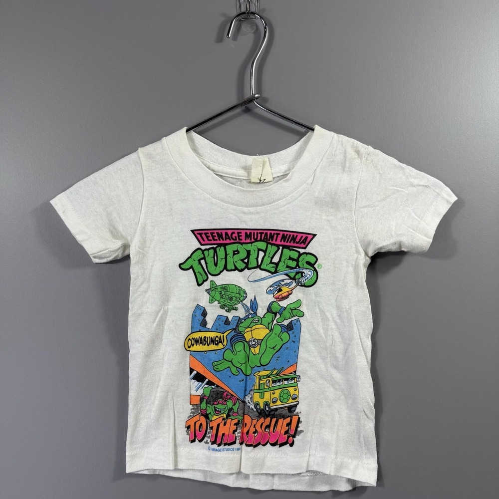 Vintage Teenage Mutant Ninja Turtles Shirt Kids Small White To The Rescue 90s